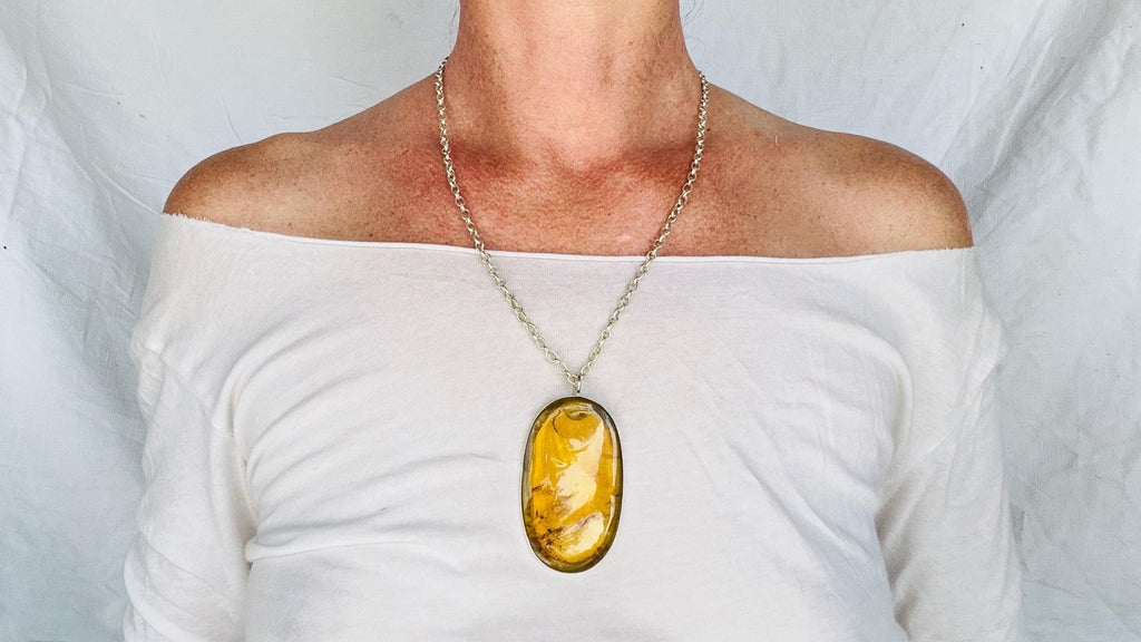 Large Amber Pendant on a Sterling Silver Chain. 4453