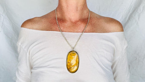 Large Amber Pendant on a Sterling Silver Chain. 4453