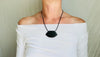 Obsidian Adze Pendant Necklace. Leather & Sterling Silver. 4354