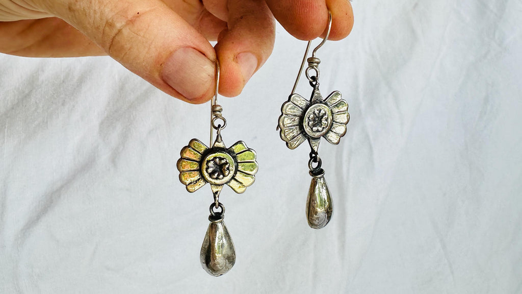 Monte Alban Earrings. Oaxacan. Sterling Silver. Mexico. Frida Kahlo. 2861