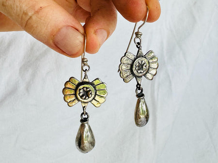 Monte Alban Earrings. Oaxacan. Sterling Silver. Mexico. Frida Kahlo. 2861
