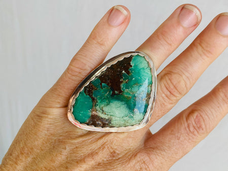 Chrysoprase Ring. Oversized. Sterling Silver. Gorgeous. Size 5.5.