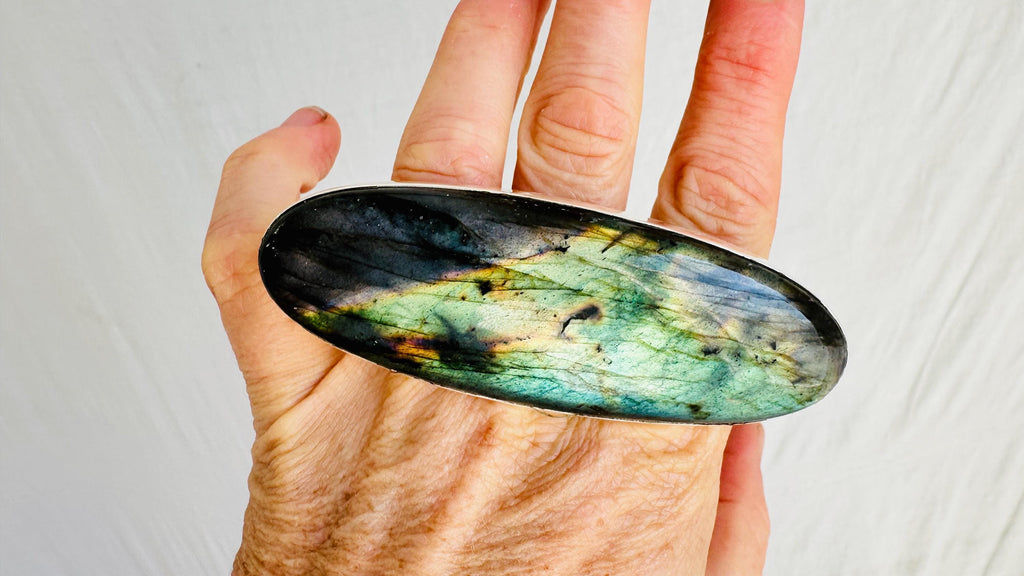 Labradorite Three Finger Ring. Adjustable Sizing. Handmade Sterling Silver. Gorgeous Flash. . . 4093