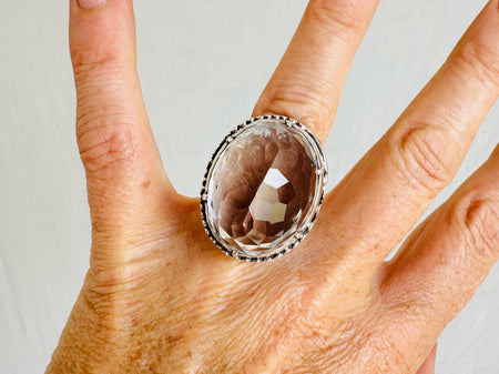 Natural Quartz Ring. Oversized. Botanicals. Size 6.25. 4146