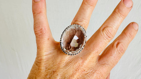 Natural Quartz Ring. Oversized. Botanicals. Size 6.25. 4146