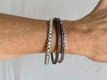 Pearl, Ruby & Sterling Silver Bangles Set. India