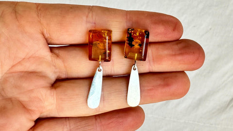Amber & Sterling Silver Earrings. 0467
