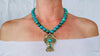 Vintage Mexican Cross Pendant on Turquoise Necklace. Gold Plated Silver. Mexico. Frida Kahlo