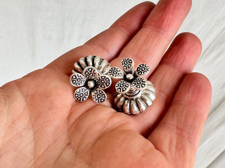 Silver Barbell Flower Earrings. Thailand. 1014