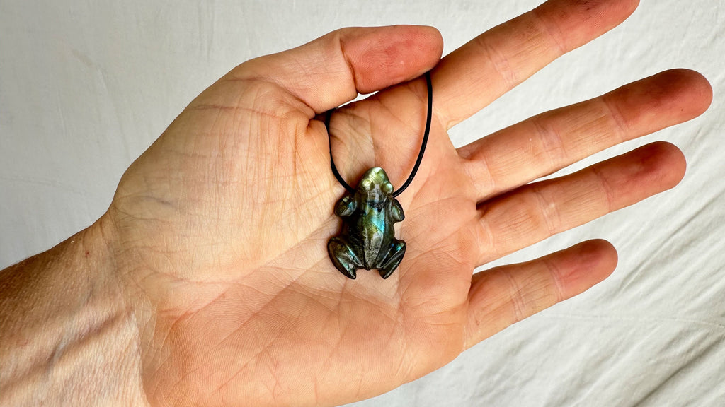 Labradorite Frog Pendant Necklace. Sterling Silver. 2324