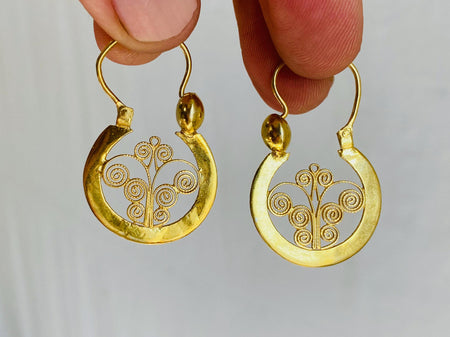 Gold Plated Oaxacan Earrings. Traditional Design. Sterling Silver. Vermeil. Oaxaca, Mexico. 0388