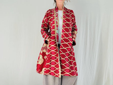 Vintage Kantha Wrap Jacket. Kimono Style. All Cotton Hand Quilted. 4304