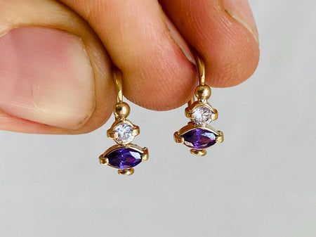 Vintage Ecuadorian Gold Earrings With Crystal. 18kt. 0387