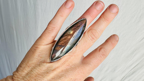 Labradorite Botanicals Cocktail Ring. Handmade Sterling Silver Jewelry. Size 5.25. 4183