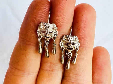Monte Alban Reproduction Earrings. Oaxacan. Sterling Silver. Mexico. Frida Kahlo. 2824