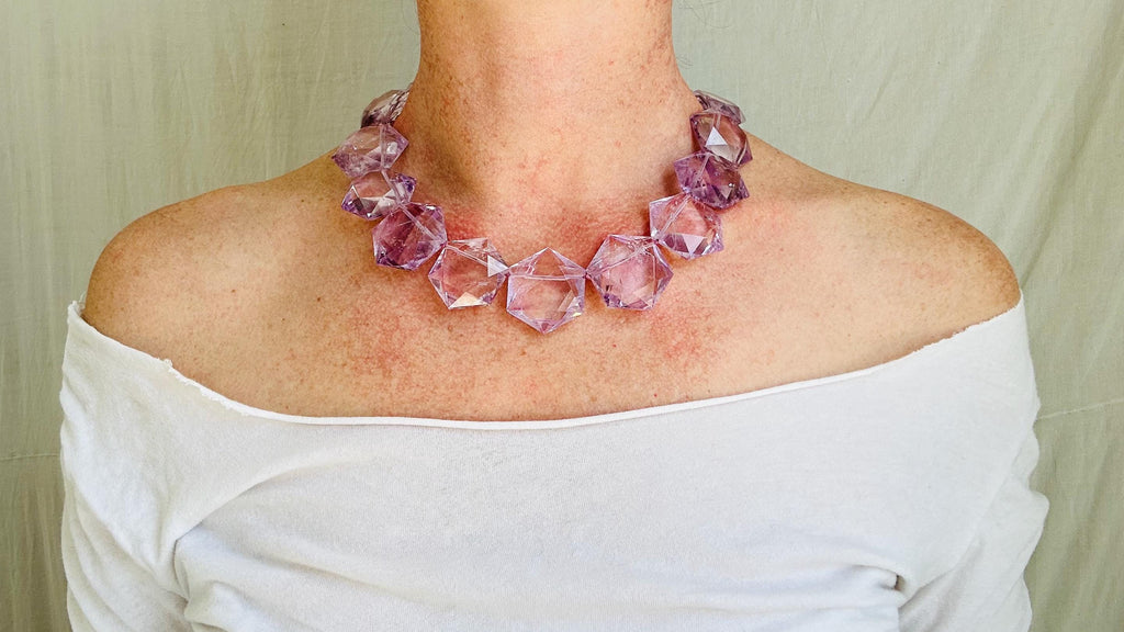 Faceted Amethyst Necklace. Hand-Cut Star Beads. Sterling Silver Clasp. Gift for Her.