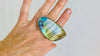 Labradorite Two Finger Ring. Adjustable. Gorgeous Flash. 0372