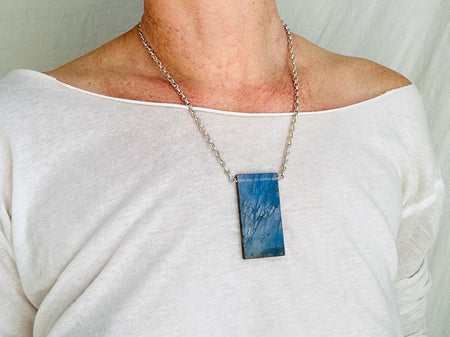 Labradorite Pendant Necklace. Heavy Sterling Silver Chain. Flashy Blue Stone. Designer Jewelry. 2678
