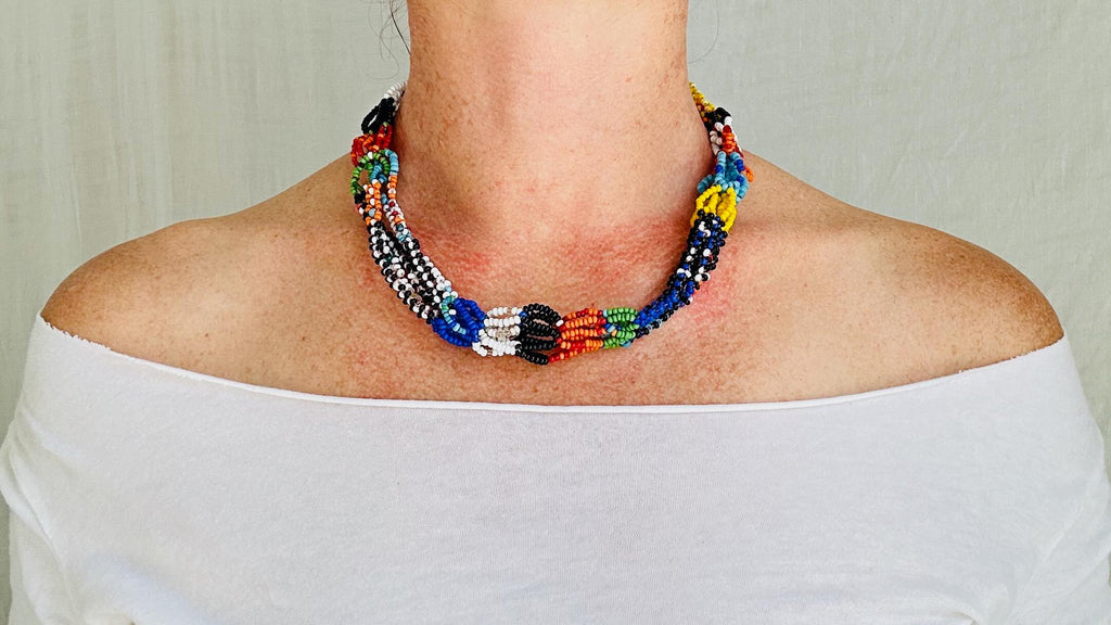 Berber Seed Bead Necklace. Vintage Moroccan Jewelry. 2547