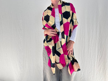 Shibori Silk Shawl, Wrap, Scarf. Clamp Dye. Gujarat, India.