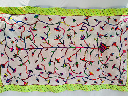 Vintage Embroidered and Hand-Quilted Quilt from Gujarat, India. Textile Art.