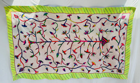 Vintage Embroidered and Hand-Quilted Quilt from Gujarat, India. Textile Art.