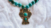 Vintage Mexican Cross Pendant on Turquoise Necklace. Gold Plated Silver. Mexico. Frida Kahlo