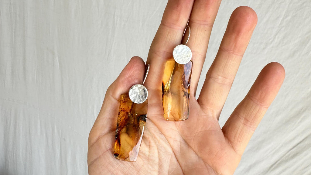 Amber & Silver Earrings. Handmade Sterling Silver Jewelry. 0629