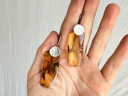 Amber & Silver Earrings. Handmade Sterling Silver Jewelry. 0629