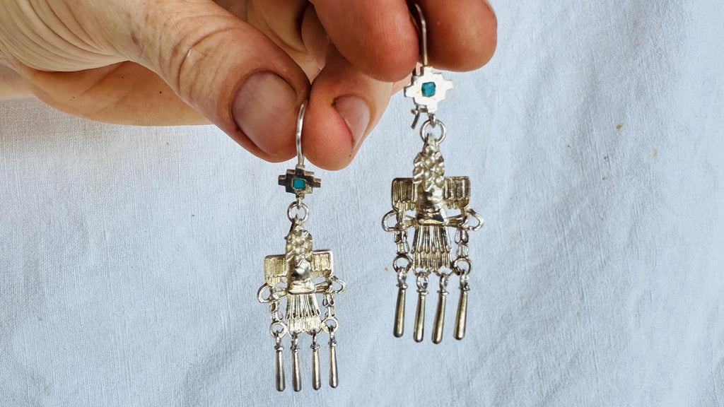 Monte Alban Reproduction Eagle Earrings. Oaxacan. Sterling Silver. Mexico.