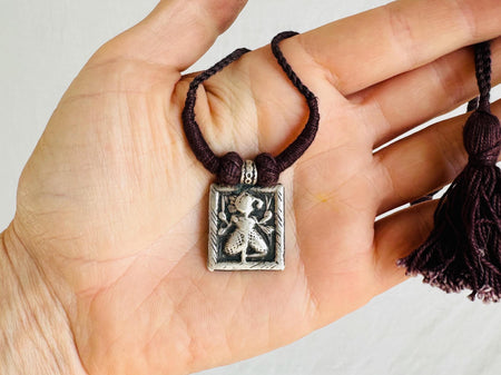 Antique Hanuman Necklace. Sterling Silver Hindu God Amulet Necklace. 1072