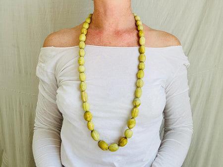 Long Vintage Yellow Calcite Necklace. Beautiful Melon Shaped Beads. Handmade Beads.