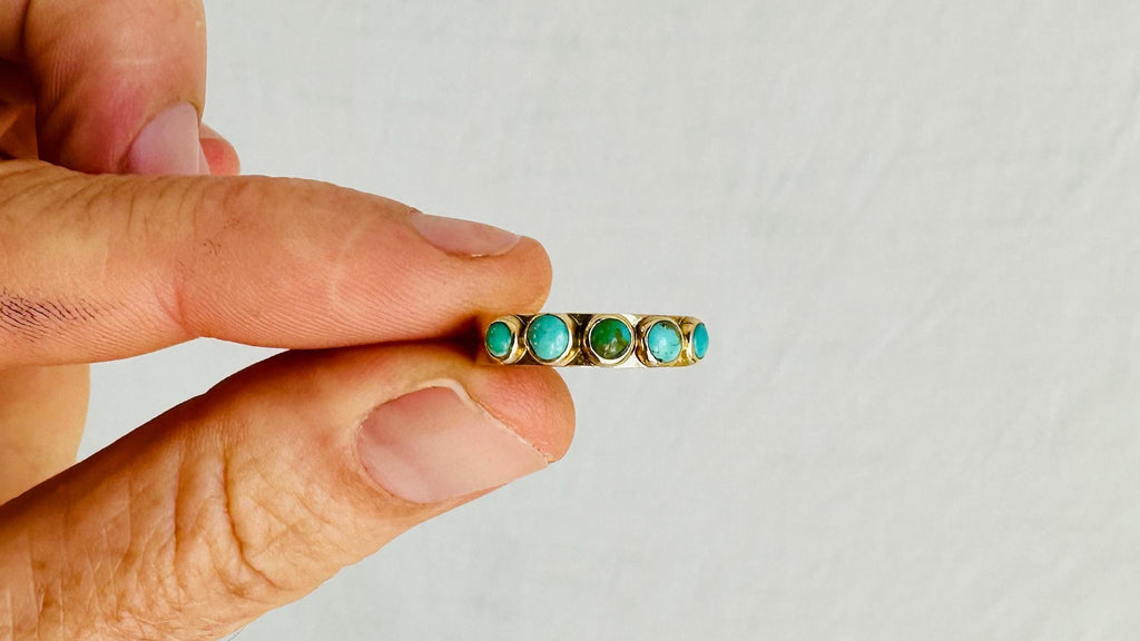 Turquoise and Gold Ring. Antique Stones and 14 kt Yellow Gold. Size 5.75