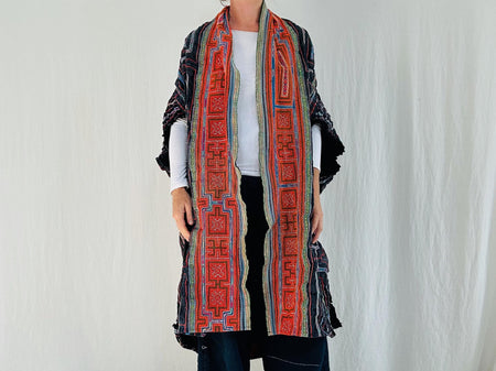 Vtg Hmong Indigo Wrap Shrug. Indigo Batik, Embroidered, Applique. Repurposed.