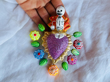 Mexican Sacred Heart Decor with Skeleton. Oaxaca, Mexico. Corazon Sagrado. Dia de los Muertos
