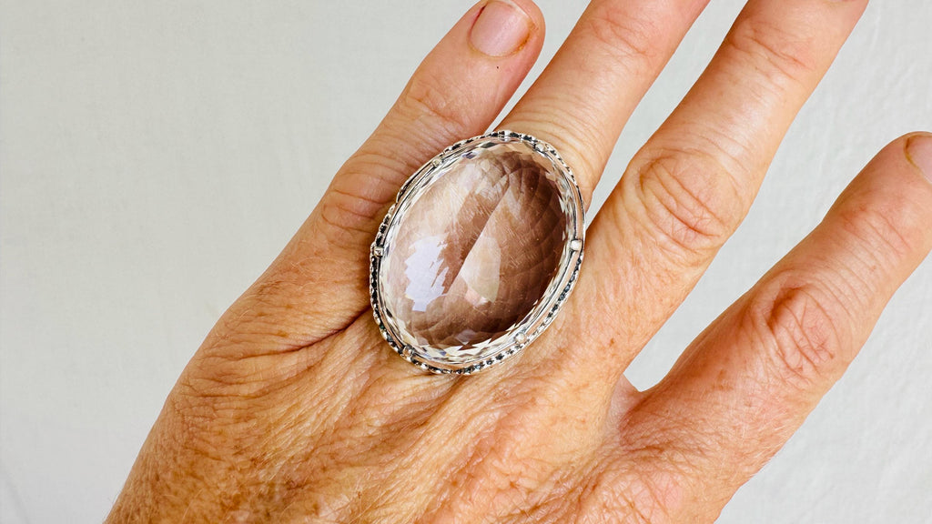 Natural Quartz Ring. Oversized. Botanicals. Size 5.25. 4140