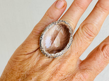 Natural Quartz Ring. Oversized. Botanicals. Size 5.25. 4140