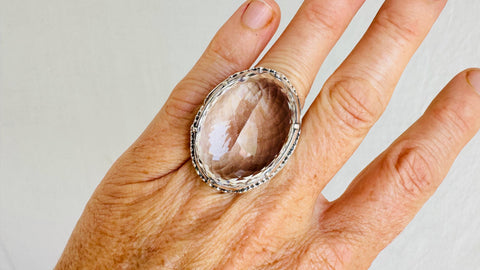 Natural Quartz Ring. Oversized. Botanicals. Size 5.25. 4140