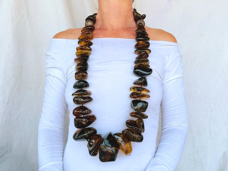 Huge Graduated Amber Chip Beaded Necklace. Mexican Amber. Dramatic and Gorgeous!