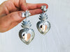 Taxco Silver Sacred Heart Earrings. Sterling Silver & Copper. Mexico. Frida Kahlo. 0236