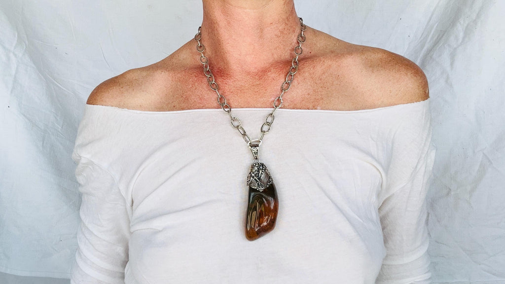 Amber & Sterling Pendant on a Silver Chain. 2876