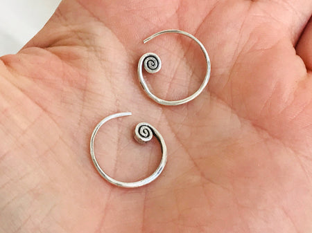 Karen Silver Hoop Earrings. Spiral. Karen Hill Tribe Of Thailand