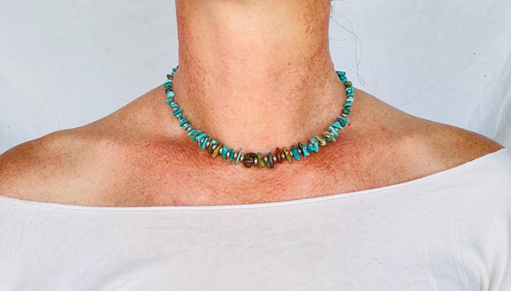 Turquoise and Sterling Necklace. Natural American Turquoise. Gift for Her. 2878