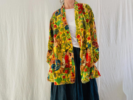 Frida Kahlo Cotton Velvet Printed Jacket. Luxe Robe. All Cotton.