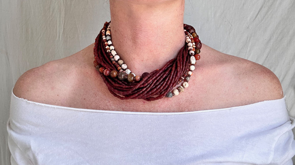 Carnelian Necklace with Ancient Beads. Multi Strand. 1387