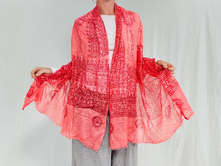 Coral Gauze Shiva Nataraja Shawl, Wrap, Scarf. Lightweight Spiritual Accessory from India.