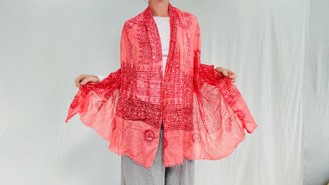 Coral Gauze Shiva Nataraja Shawl, Wrap, Scarf. Lightweight Spiritual Accessory from India.