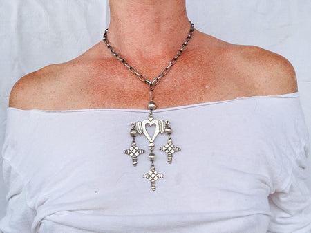 Yalalag Cross Pendant Necklace. Sterling Silver Handcrafted Jewelry. 4398