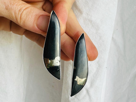 Apache Gold Silver Post Earrings. Rare Pyrite. Sterling. One-of-a-Kind. 3019