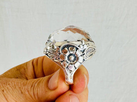Natural Quartz Ring. Oversized. Botanicals. Size 6.5. 4148